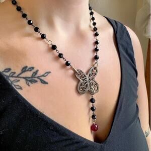 COMING SOON Black beaded rosary vintage swirls
